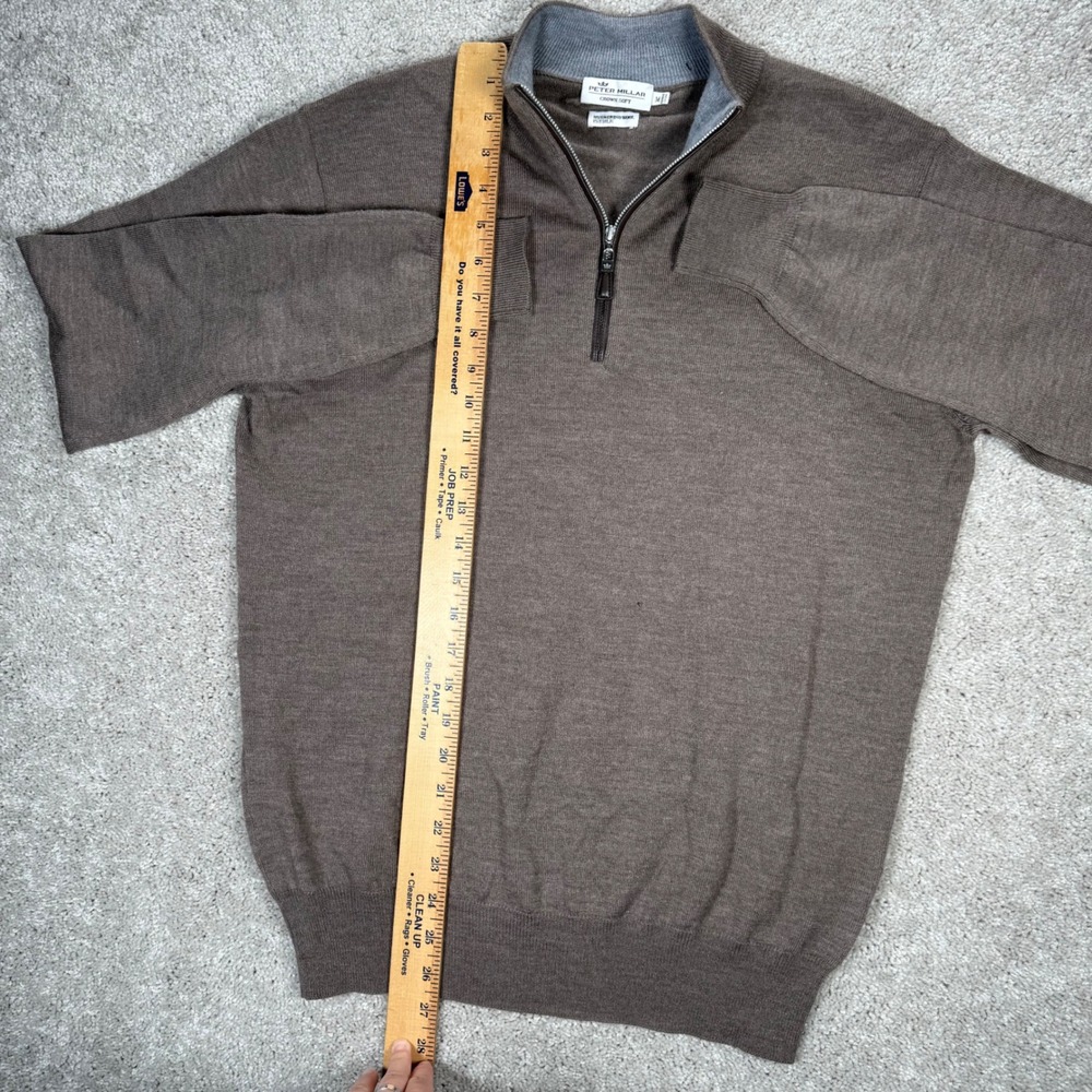 Peter Millar Crown Soft Mens M Brown Merino Silk 1/4 Zip Pullover Sweater READ - Picture 7 of 11